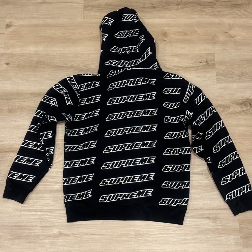 Supreme Black & White Allover Logo Zip Hoodie - Picture 2 of 6